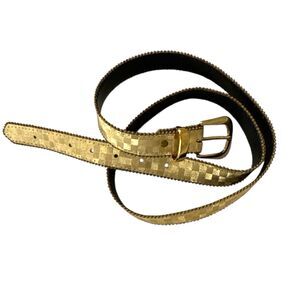 Gold Colored Thin Checkered Beaded‎ Shiny Belt ,Y2K, Statement Piece, Adjustable